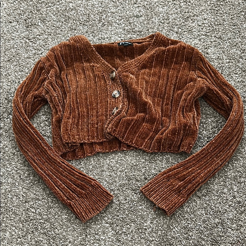 Girls Brown Cropped Cardigan